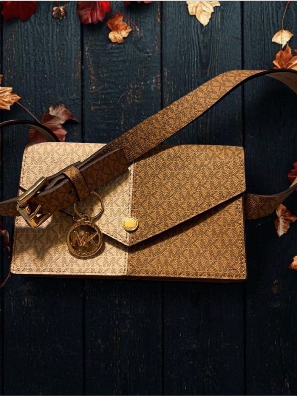 Michael Kors Two-Tone Brown Monogram Belt Bag